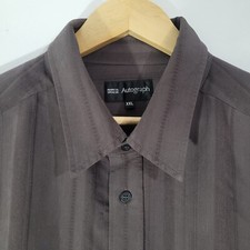 Mens AUTOGRAPH Shirt Brown 2XL Striped Short Sleeved Casual XXL