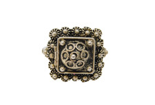 Sterling Silver Art Deco Square Patterned Poison Ring Antique c1930 Size I 1/2