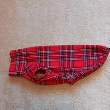 Whippet Dog Vest Jumper Polar Fleece Anti Pil Red Stewart Tartan Print Back 23"
