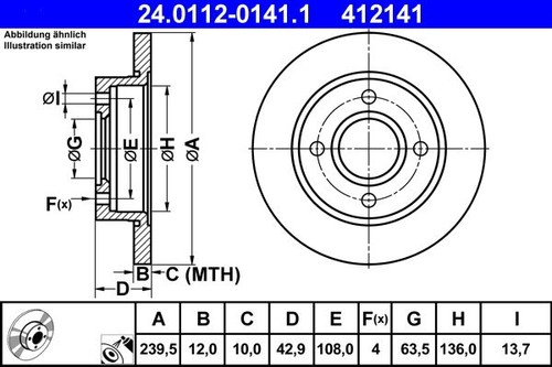Brake disc ate 0112 0141 - brake,