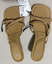 ZARA WOMENS STRAPPY SQUARE TOE HEELED SANDALS IN NUDE Size UK6 EU39