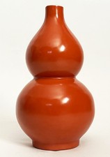 CHINESE PORCELAIN CORAL RED ENAMEL DOUBLE GOURD VASE CHENGHUA MARK MING DYNASTY
