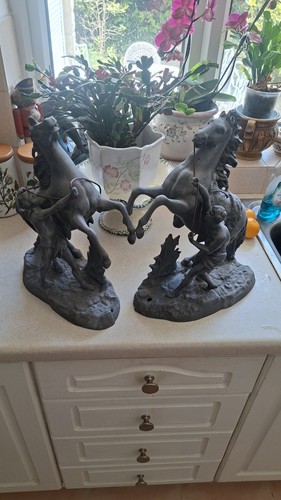 Pair antique spelter rearing - antique,