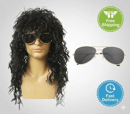 Men black rocker wig and - black,
