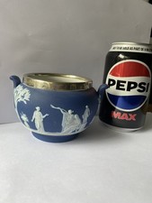 Antique Wedgwood blue Jasperware silver rimmed sugar bowl