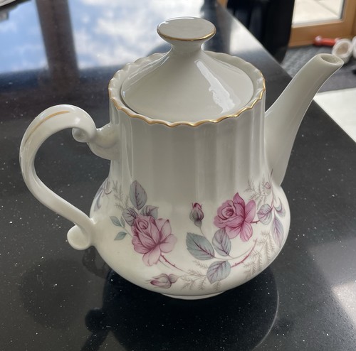 Vintage white teapot with - white, pink