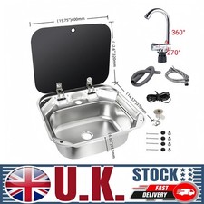 Stainless Steel Hand Wash Sink W/ Glass Lid & Faucet for Campervan Caravan RV