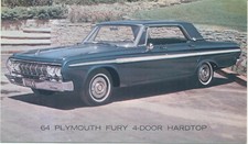Plymouth Fury 4 Door Hardtop 1964 original US Dealer Postcard