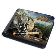 Personalised Fishing Wallet Bi Fold Card Holder Mens Custom Text Birthday Gift