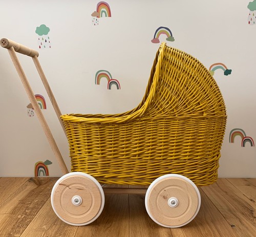Mustard wicker doll pram - mustard, doll’s