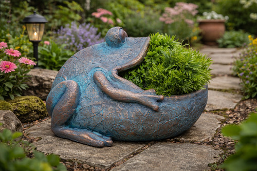 Frog planter garden ornament - planter,