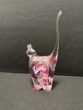Vintage Langham Glass Pink Cat Paperweight