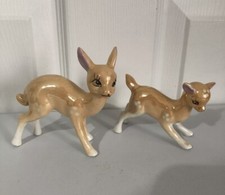 Deer Fawn Figurines Ceramic Mother And Baby Ornaments X2 -Vintage