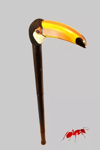 Wooden walking cane - cane, toucan