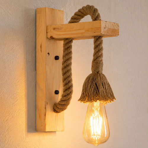 Rustic wooden wall - lamp, rope