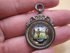 Birmingham 1923 Sterling Silver & Enamel Fishing Fob Pocket Watch Albert Chain