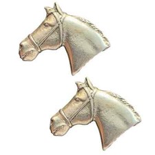 2 x Equestrian Horse Head & Tack Handcrafted From English Pewter Pin Badges-PAG