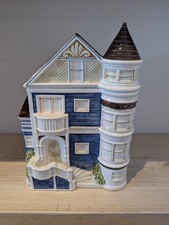 vintage Otagiri ceramic Victorian house-shaped cookie jar.