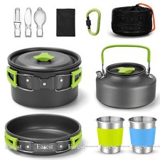 Portable Camping Cookware Hiking Picnic Cooking Bowl Pot Pan Set Kettle Outdoor