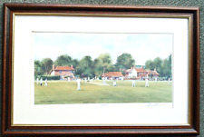 "Over before Tea" by Terry Harrison Framed & signed Watercolour Cricket print
