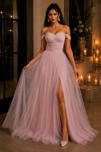 Blush pink off - off, shoulder