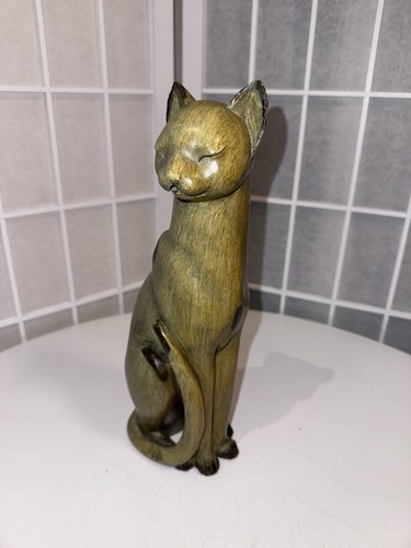 Hand carved wooden sitting cat - carved,