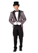 Mens Multi Coloured Sequin Tailcoat Ringmaster Columbia Drag Costume Jacket S M