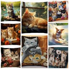 Beautiful cat and dog print pillow cases sofa cushion cover 18"x18" UK SELLER