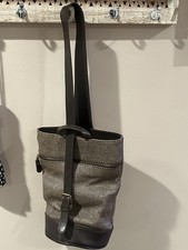 Vintage Y2K GAP Woven Bucket Tote Shoulder Bag Leather Trim Brown Black