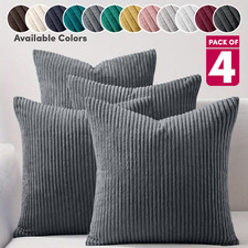 Set of 4 Cushion Covers 18x18 Stripe Velvet Filled Cushions Square Sofa Pillows