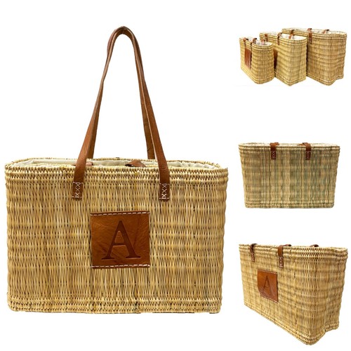 Straw basket bag with leather - bag,