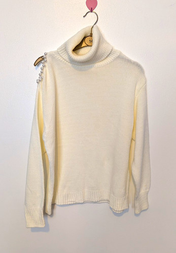 Cream acrylic knit - acrylic, turtleneck