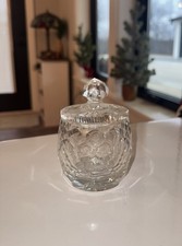 Vintage Crystal Sugar Bowl Lidded Clear Glass Jam Jar 4”Tall , No Spoon