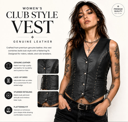 Women leather vest club - women's,