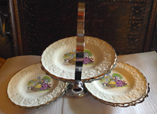Vintage Folding Cake Stand 3 Tier Chrome Plated Queen Anne Clam Stand Meakin