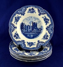 Johnson Brothers - Old Britain Castles - Blue & White x6 Wide Rimmed Soup Bowls