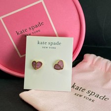 Kate Spade Heart to Heart Pave Earrings Gold Pink Studs Gift RMF31-SM