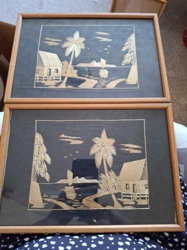 Vintage framed straw art - vintage,
