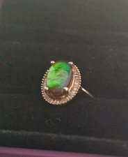 2.44 Ct AA Canadian Ammolite & Diamond Halo Ring In Gold Plated Sterling Silver.