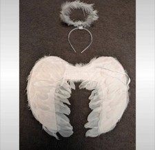 Adults minor defect white feather angel wings halo fancy dress Christmas