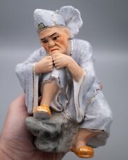 Chinese Vintage Crackle Glazed Porcelain Figurine of Seated Man in Robes 20th C