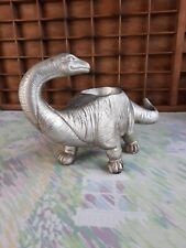 fun Resin Silver Brontosaurus Dinosaur Planter, plant pot holder ornament 