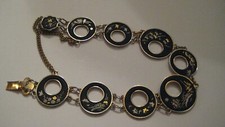 VINTAGE MOON PANEL DAMASCENE SHAKUDO JAPANESE BRACELET