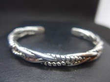 Mens Vintage Look Silver Twisted Cuff Bangle Bracelet Stamped 925