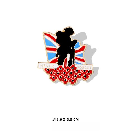 Union jack red poppies pin - poppies,