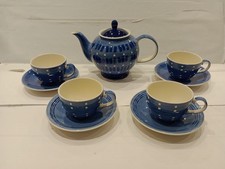  Whittard of Chelsea Tea Set 4Clipper Blue Cup And Saucer White Spots And Teapot