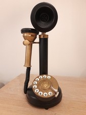 Vintage Style Candlestick Telephone Retro Model Study Black / Brass 12.5" Tall