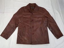 WOODLAND LEATHER SIZE M MENS BROWN GENUINE LEATHER BIKER JACKET BUTTON-DOWN COAT