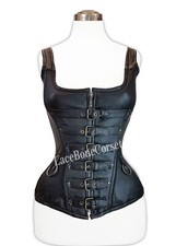 Heavy Duty Underbust Waist Trainer Steel Boned Leather Corset Steampunk Black