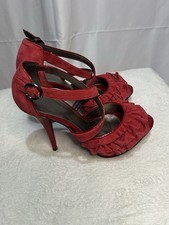 Red Suede High Heel Platform Shoes Open Toe with ankle strap - size 4